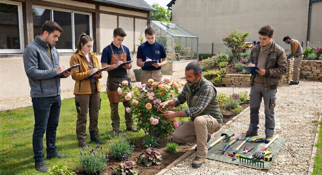 Un cours d'entretien de jardin dans un CFA